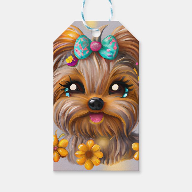 Niedlich Yorkie Kawaii Puppy Geschenkanhänger (Vorderseite)