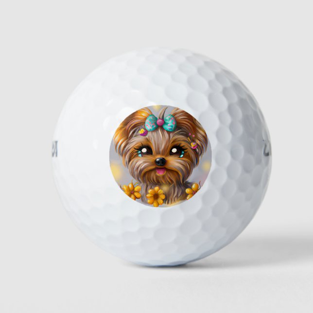 Niedlich Yorkie Kawaii Puppy Golfball (Vorderseite)