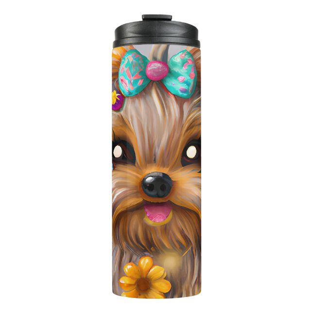 Niedlich Yorkie Kawaii Puppy Thermosbecher (Vorderseite)