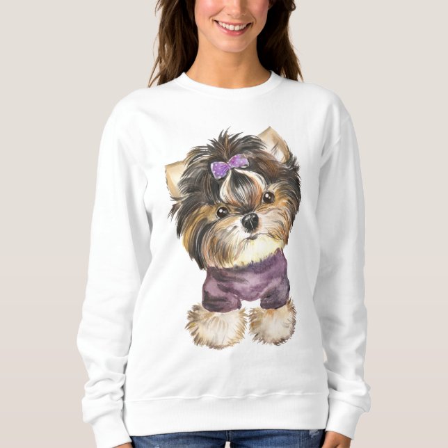 Niedlich Yorkie Puppy Dog Cartoon Yorkshire Terrie Sweatshirt (Vorderseite)