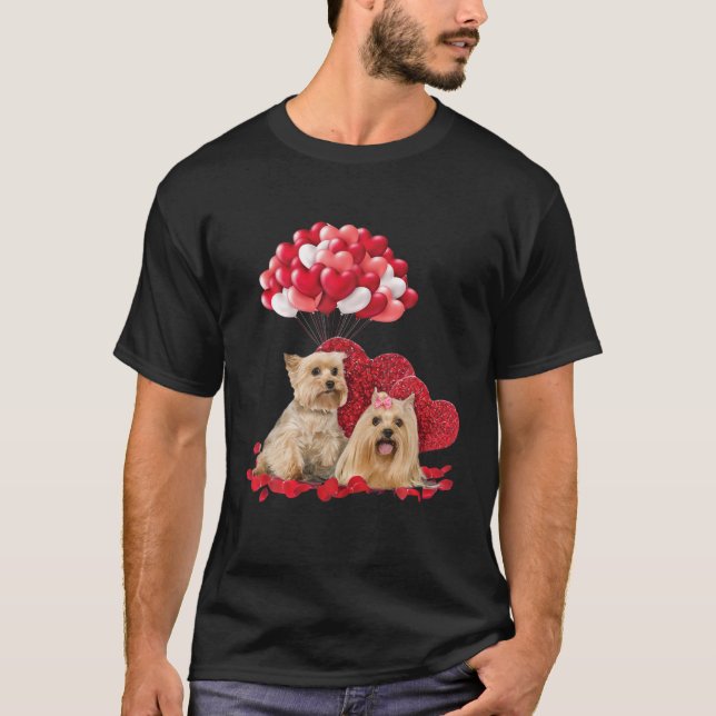 Niedlich Yorkshire Terrier Balloon Herz Valentine  T-Shirt (Vorderseite)