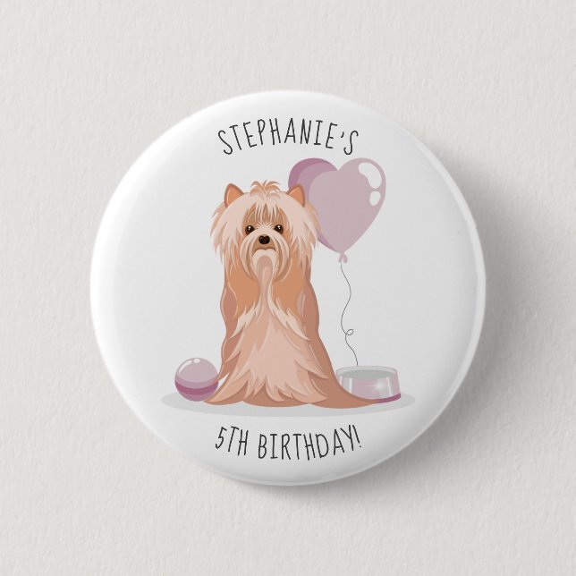 Niedlich Yorkshire Terrier Birthday Button (Vorderseite)