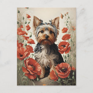 Niedlich Yorkshire Terrier Botanical Red Poppies Postkarte