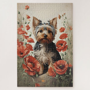 Niedlich Yorkshire Terrier Botanical Red Poppies Puzzle