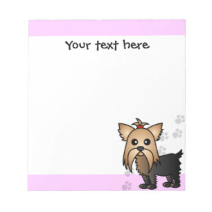 Niedlich Yorkshire Terrier Cartoon Paw Prints Pink Notizblock