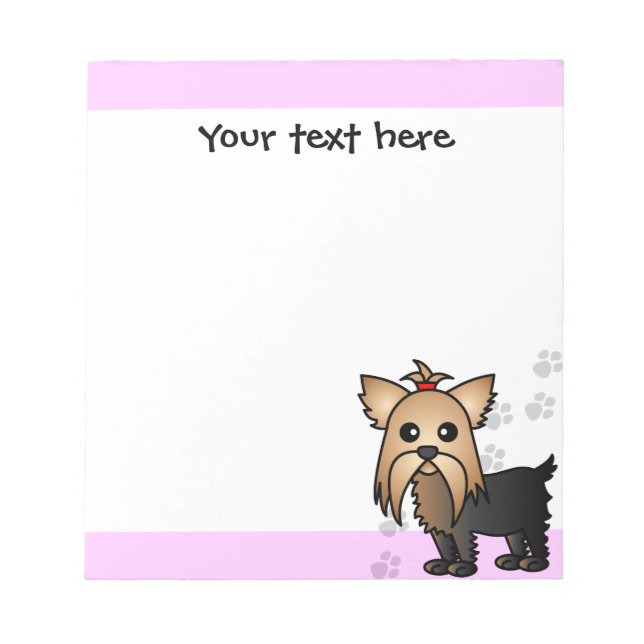 Niedlich Yorkshire Terrier Cartoon Paw Prints Pink Notizblock (Vorderseite)