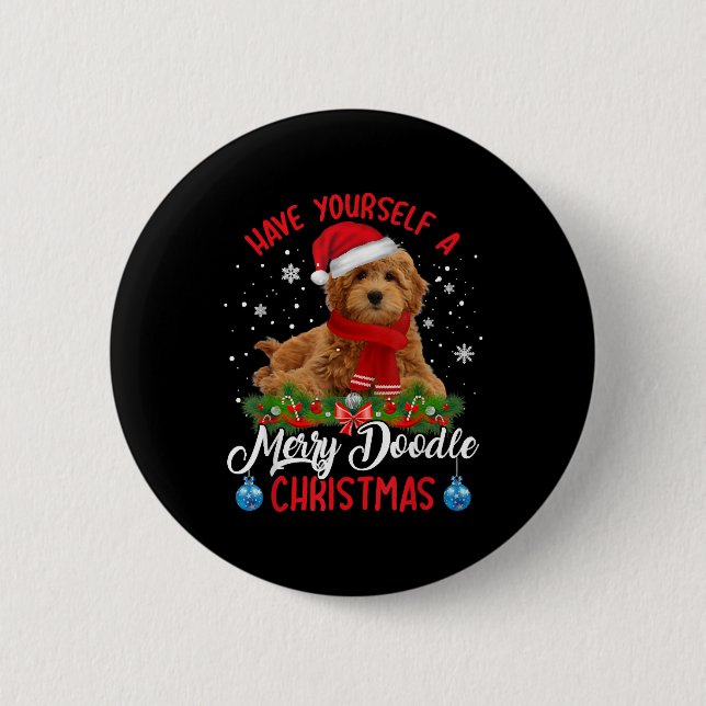Niedlich Yorkshire Terrier Dog Merry Doodle Weihna Button (Vorderseite)