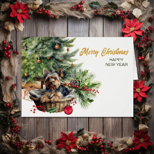 Niedlich Yorkshire Terrier Dog Wicker Weihnachten