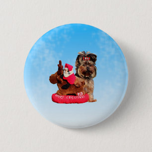 Niedlich Yorkshire Terrier Frohe Weihnachten Button