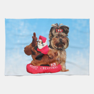 Niedlich Yorkshire Terrier Frohe Weihnachten Küchentuch