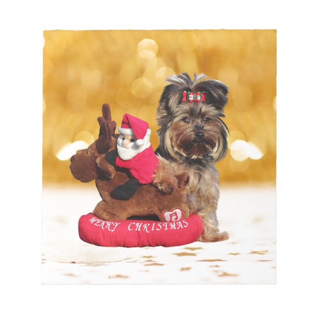 Niedlich Yorkshire Terrier Frohe Weihnachten Notizblock (Vorderseite)