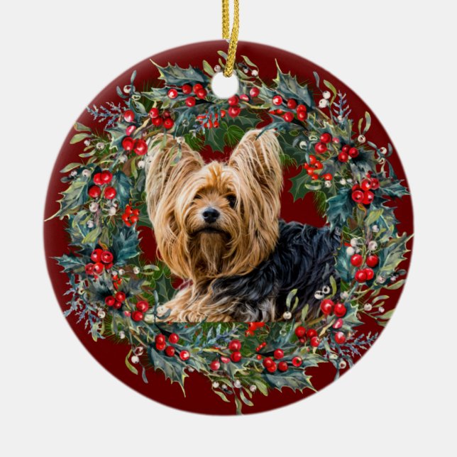 Niedlich Yorkshire Terrier Hundeliebhaber Holiday Keramik Ornament (Vorne)