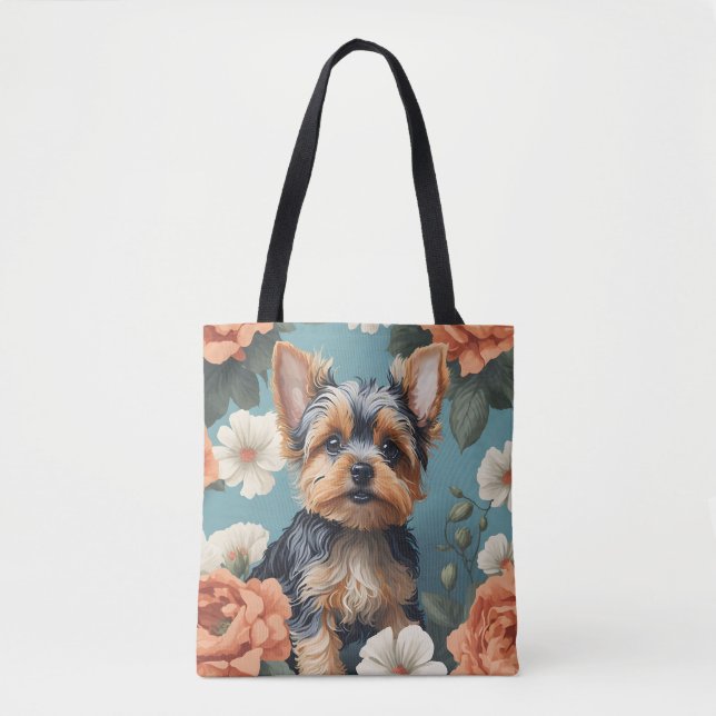 Niedlich Yorkshire Terrier Puppy Floral (Vorderseite)