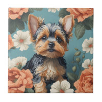 Niedlich Yorkshire Terrier Puppy Floral
