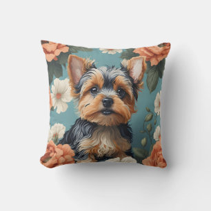 Niedlich Yorkshire Terrier Puppy Floral Kissen