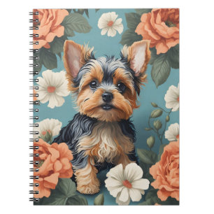 Niedlich Yorkshire Terrier Puppy Floral Notizblock