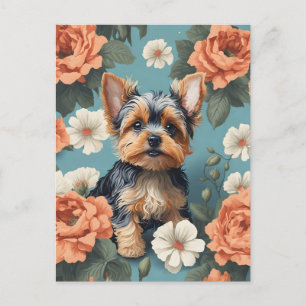 Niedlich Yorkshire Terrier Puppy Floral Postkarte