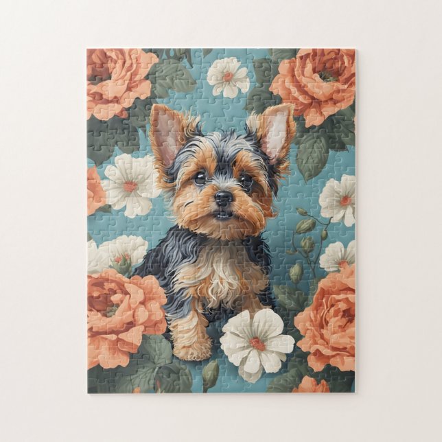 Niedlich Yorkshire Terrier Puppy Floral Puzzle (Vertikal)