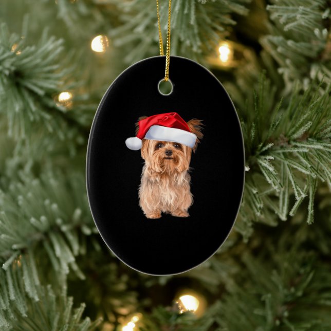 Niedlich Yorkshire Terrier Santa Puppy Keramik Ornament (Baum)