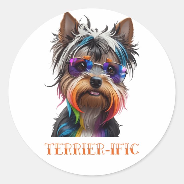 Niedlich Yorkshire Terrier Tragen einer Sonnenbril Runder Aufkleber (Vorderseite)
