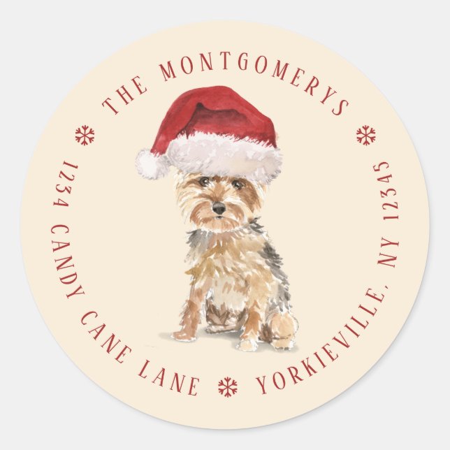 Niedlich Yorkshire Terrier Weihnachtsfeierlichkeit Runder Aufkleber (Vorderseite)