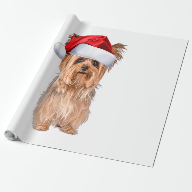Niedlich Yorkshire Terrier Weihnachtsmannmütze Yor Geschenkpapier (Ungerollt)