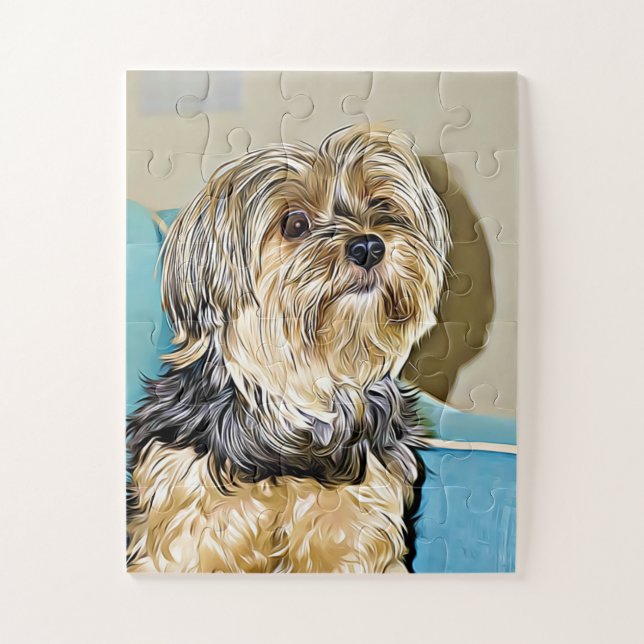 Niedlich Yorkshire Terrier Welpe Dog Digitale Kuns Puzzle (Vertikal)