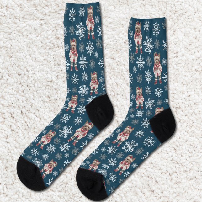 Niedlich Yorkshire Terrier Winter Navy Blue Socks Socken (Von Creator hochgeladen)