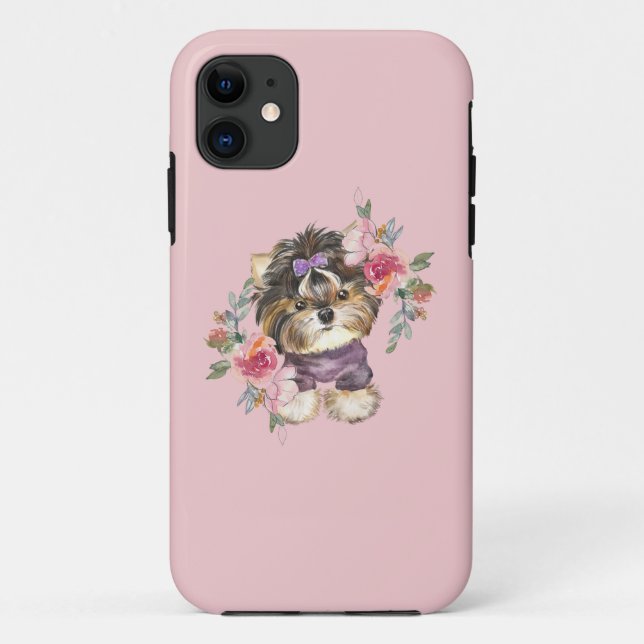 Niedlich Yorkshire Terrier Yorkie und Blume Kunst  Case-Mate iPhone Hülle (Rückseite)