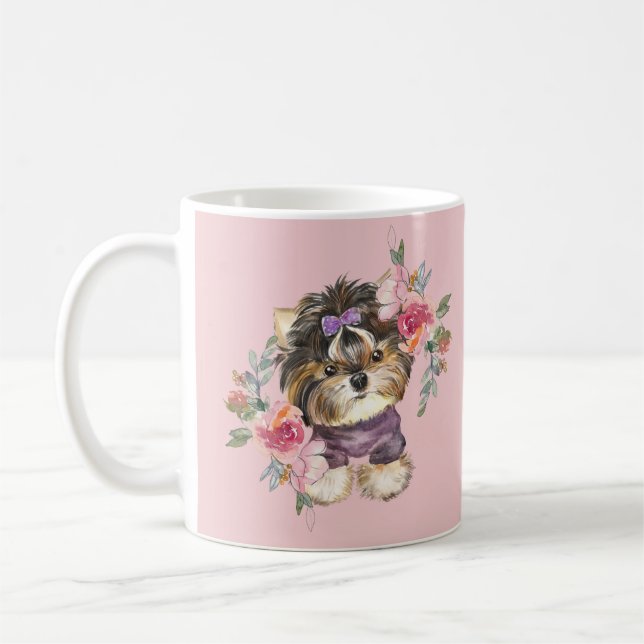 Niedlich Yorkshire Terrier Yorkie und Blume Kunst  Kaffeetasse (Links)