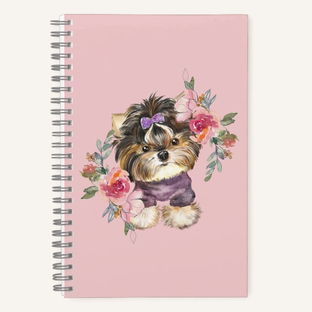 Niedlich Yorkshire Terrier Yorkie und Blume Kunst  Notizbuch (Vorderseite)