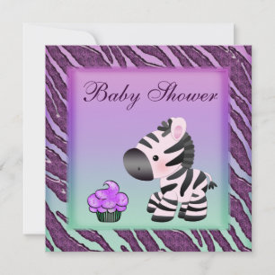 Niedlich Zebra & Cupcakes Lila Babydusche Einladung