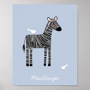 Niedlich Zebra Individuelle Name Blue Poster