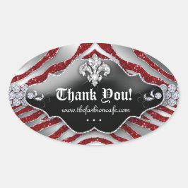 Niedlich Zebra Lilie Glitzer Red Ovaler Aufkleber