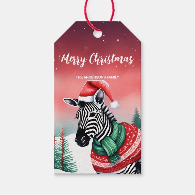 Niedlich Zebra Safari Weihnachten Party Schneekind Geschenkanhänger (Vorderseite)
