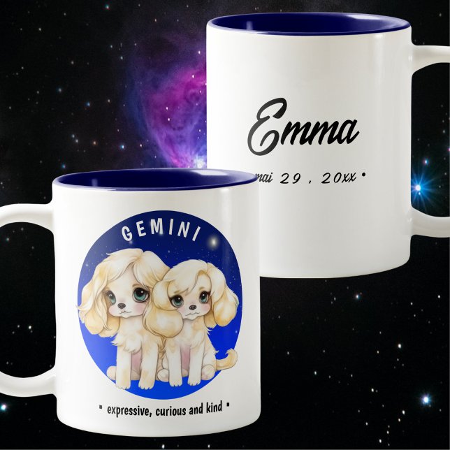Niedlich Zodiac Gemini Dog blauer Sternenhimmel Wa Zweifarbige Tasse (Von Creator hochgeladen)