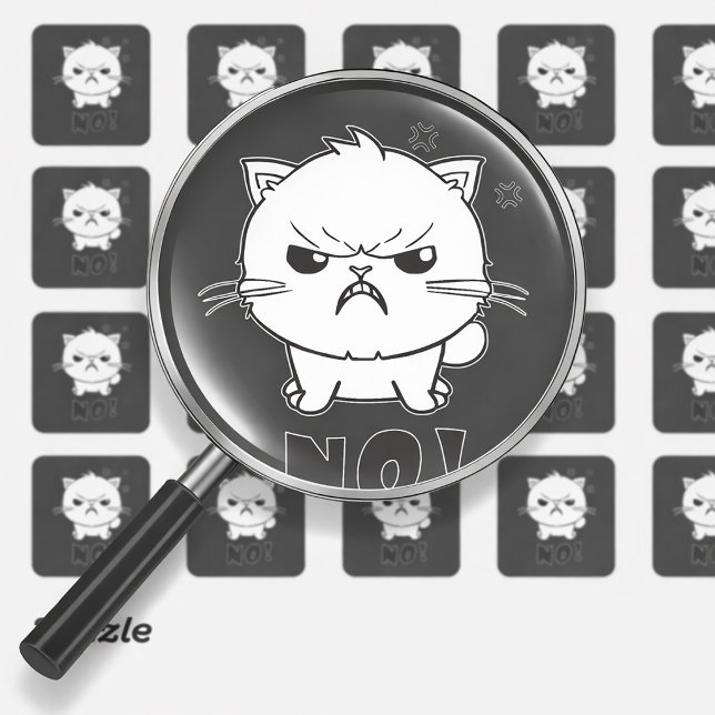 Niedlich zornige Katze, die nein jaucht. Quadratischer Aufkleber (Cute angry cat hissing No. Square Sticker)