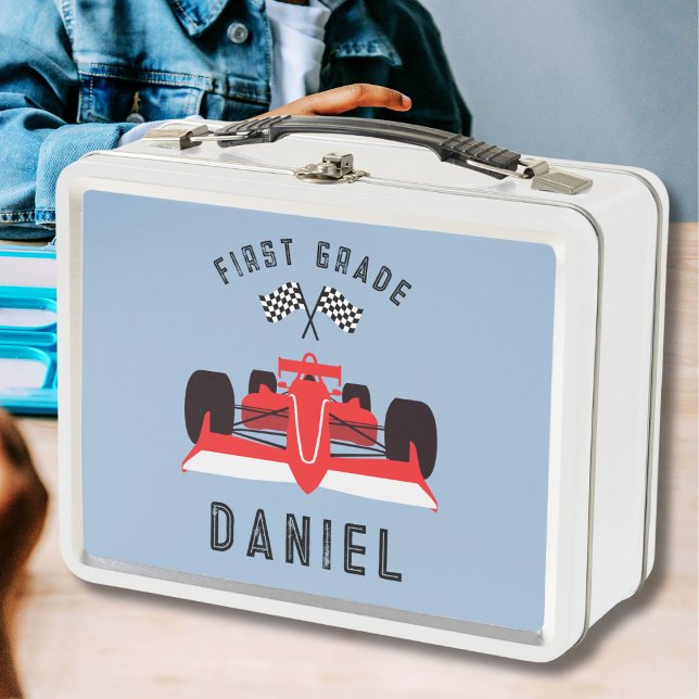 Niedlich zurück zur Red Racing Car Metal Lunchbox (Von Creator hochgeladen)