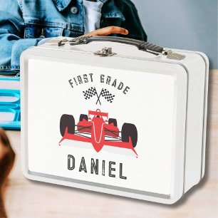 Niedlich zurück zur Red Racing Car Metal Lunchbox