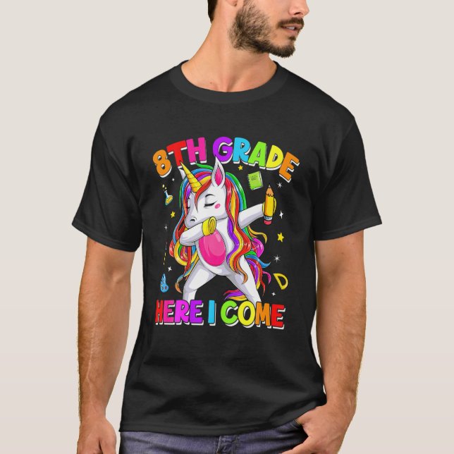 Niedlich zurück zur Schule Unicorn Dabbing 8. Klas T-Shirt (Vorderseite)