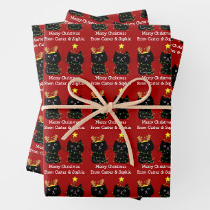 Niedlich zwei Katzen frohe Weihnachtsleuchten Red  Geschenkpapier Set