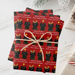 Niedlich zwei Katzen frohe Weihnachtsleuchten Red  Geschenkpapier Set