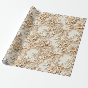 Niedliche 3-D Ivory/Gold Weihnachten Florals Geschenkpapier