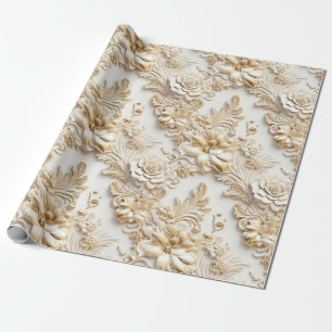 Niedliche 3-D Ivory/Gold Weihnachten Florals Geschenkpapier