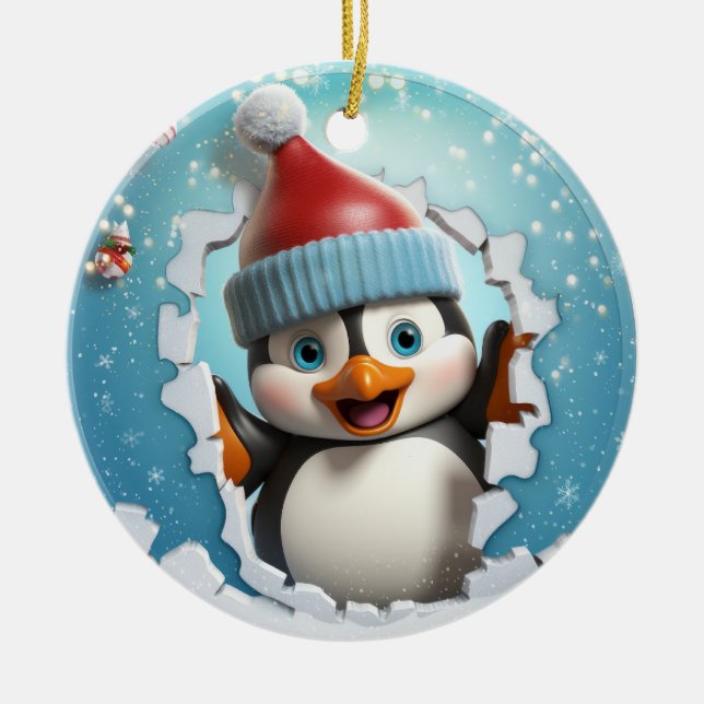 Niedliche 3D-Pinguine Xmas Keramik Ornament (Vorne)