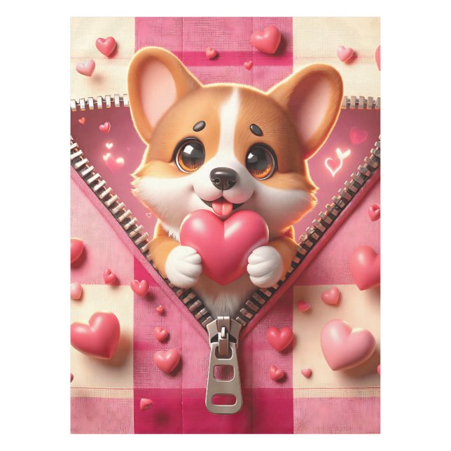 Niedliche 3D-Welpe im rosa und weißen Hintergrund  Tischdecke (Vorderseite)