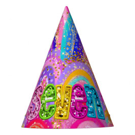 Niedliche 7. Regenbogensequenz Gold Glitzer Maxima Partyhütchen