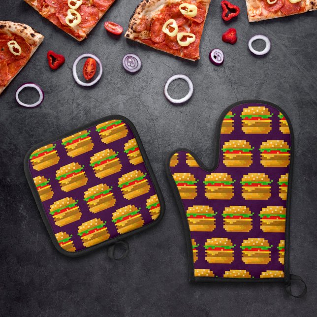 Niedliche 8-Bit Burger-Farbe Schnelle Lebensmittel Ofenhandschuh & Topflappen-Set (Von Creator hochgeladen)