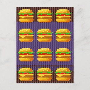 Niedliche 8-Bit Burger-Farbe Schnelle Lebensmittel Postkarte