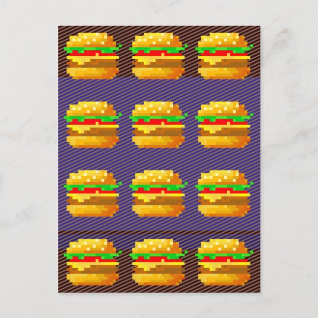Niedliche 8-Bit Burger-Farbe Schnelle Lebensmittel Postkarte (Vorderseite)